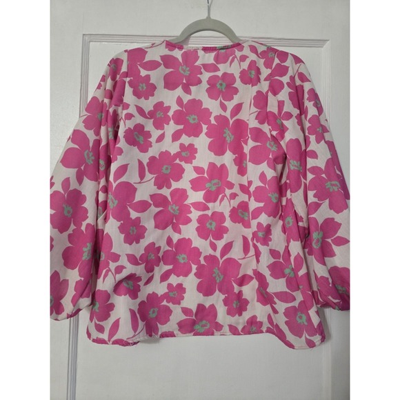 Vine & Love Women Balloon Sleeve Floral Peasant Top Small‎ Mod Retro Hippie Pink - Picture 2 of 5